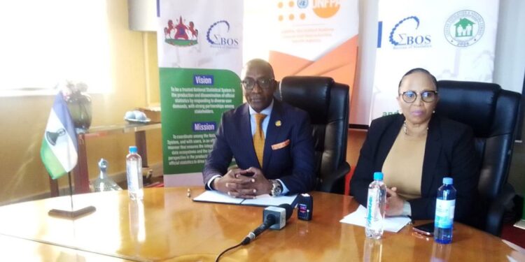 Dr Rets’elisitsoe Matlanyane receives census tablets from UNFPA Representative John Kennedy Mosoti in Maseru on 11 September 2025.