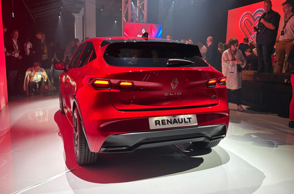 The new Renault Clio on display at the Munich Motor Show, featuring a sharper nose, sculpted flanks and updated grille design.