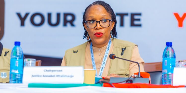 MEC Chairperson Chifundo Kachale addressing the media in Lilongwe on the release of partial election results