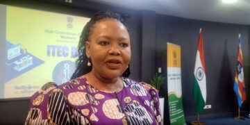 Minister Pholile Dlamini Shakantu during an exclusive interview with the Independent News at ITEC Day celebrations in Mbabane Photo by Adekunle Owolabi