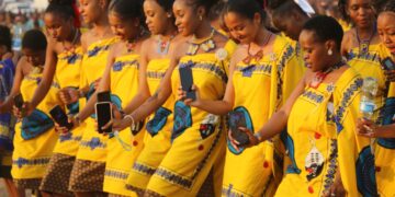 Young maidens of Eswatini carrying reeds during the annual Umhlanga Reed Dance ceremony at Ludzidzini Royal Residence.Young maidens of Eswatini carrying reeds during the annual Umhlanga Reed Dance ceremony at Ludzidzini Royal Residence.