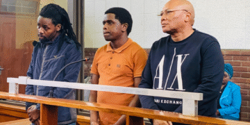 Thabani Hlongwa, Khayelihle Shabalala and Simphiwe Zuma in the Howick magistrate's court on Monday. | Pic, Timeslive/Mfundo Mkhize