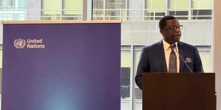 Ambassador Chola Milambo addresses delegates at the United Nations Digital Cooperation Day in New York on 22 September 2025.