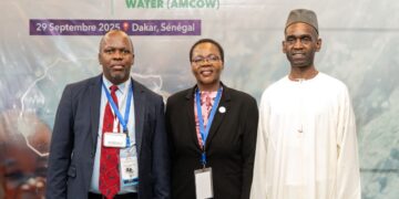 Eswatini’s Under Secretary Ms Gabisile Mabuza with Director of Water Affairs Mr Makhosini Khoza during the AMCOW session in Dakar, Senegal.