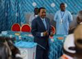 Cameroonian President Paul Biya, 92, who is seeking an eighth term reacts after he casted his ballot during the presidential election in Yaounde, Cameroon on Sunday. Zohra Bensemra/Reuters