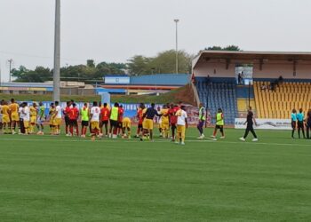 Players interacting after the match. | Pic, Lindelwa Myeni.