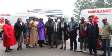 Health Ministry officials hand over keys to newly procured ambulances during the distribution ceremony on Friday.