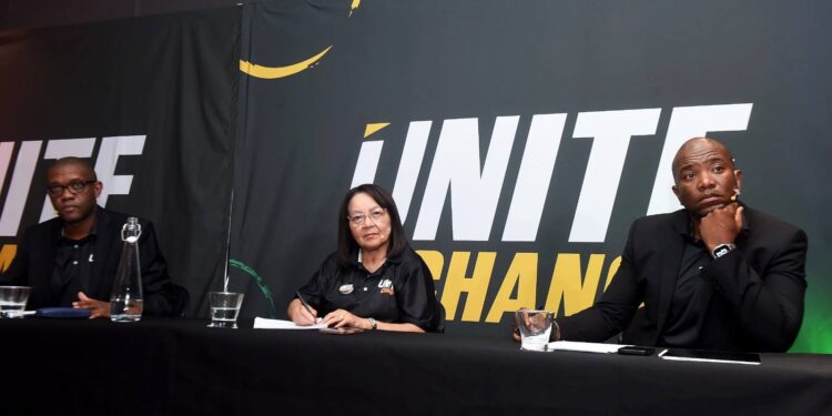 Rise Mzansi leader Songezo Zibi, GOOD Party leader Patricia de Lille, and Build One South Africa (BOSA) leader Dr Mmusi Maimane announced their new political party, Unite for Change, at a joint media briefing in Rosebank on Sunday. Pictures: Itumeleng English / Independent Newspapers