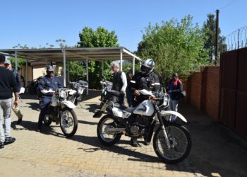 Some of the six motorbikes donated by GIZ being handed over to the Lesotho Mounted Police Service at the Arrival Centre in Maseru. Photo by Lesotho Mounted Police Service