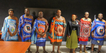 His Majesty King Mswati III shares a moment with the Minister of ICT, the Minister of Education and Training, and senior executives during the official opening of the Disability Resource Centre at Ngwane Teacher’s College.