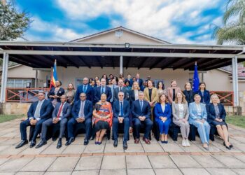 Minister Pholile Shakantu, EU Ambassador H.E. Karsten Mecklenburg, and EU Member State Ambassadors at the 2nd Eswatini-EU Partnership Dialogue in Ezulwini.