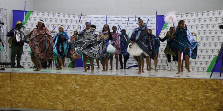 Young athletes perform during the opening ceremony of the Maseru Youth Games, celebrating sportsmanship and national pride. Photo by Lesotho Ministry of Tourism, Sports, Arts and Culture