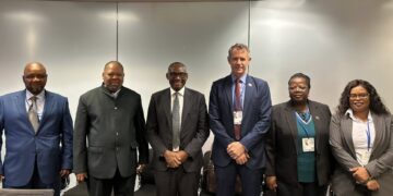 Eswatini delegation at an internal briefing in Washington, D.C., ahead of the 2025 IMF-World Bank Annual Meetings. The World Bank Resident Representative for Eswatini is Ikechi Okorie, with Hon. Dr Thambo Gina, Minister of Economic Planning and Development, Finance Minister Neal Rijkenberg, and other delegates.