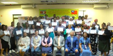 Rural Health Motivators pose for a group photo after completing their training on diabetes and hypertension prevention at the Eswatini Ministry of Health.