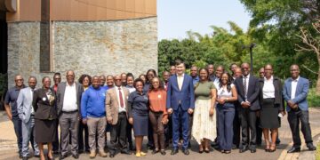 Representatives from the Eswatini Revenue Service, World Customs Organization, Namibia Revenue Agency, and Zambia Revenue Authority during the opening of the Coordinated Border Management Mission in Ezulwini. Photo by ERS