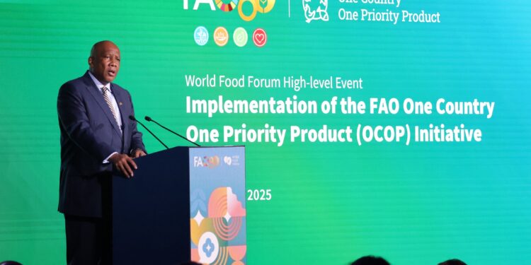 His Majesty King Letsie III delivering a keynote speech on Lesotho’s priority agricultural product at the FAO headquarters in Rome. Photo by Lesotho Government