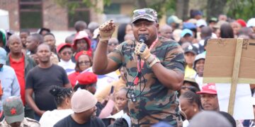 The SNAT Secretary General, Lot Vilakati, in Mbabane on October 8, 2025, during the petition delivery to the Office of the Prime Minister, Russell Dlamini, at Hospital Hill. Over 9,000 Public Sector Union workers marched to the Prime Minister’s and Cabinet Offices demanding E1.6 billion for the salary review. Photo by The SNAT Platform