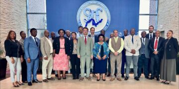 SADC and EU officials pose for a group photo during the second quarterly meeting for the 2025/26 financial year in Gaborone.