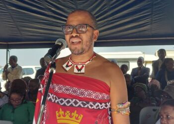 Principal Secretary in the Deputy Prime Minister’s Office, Siboniso Nkambule, delivers a message on behalf of Deputy Prime Minister Thulisile Dladla during the International Day of Older Persons commemoration at Zombodze Emuva.