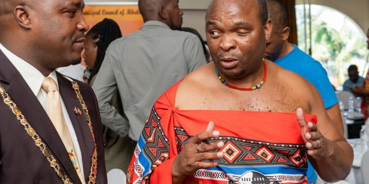 Mbabane East MP Welcome Dlamini in discussion with Mbabane Mayor Thulani Mkhonto in discussion during the Municipal Council of Mbabane AGM. | Courtesy pic