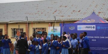 Learners from St Joseph’s School and surrounding communities participate in White Cane Day activities. Photo by UNFPA Eswatini
