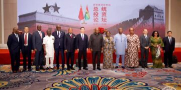 President John Dramani Mahama poses with Chinese and Ghanaian officials during the Presidential Investment Forum in Beijing.