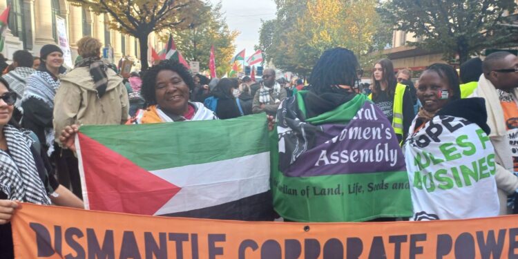 Swaziland Rural Women’s Assembly delegates at the UN treaty session in Geneva advocating for women’s rights and environmental protection.