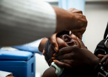 An infant receives a measles-rubella vaccine during the national campaign at Lorreto Clinic in Maseru, Lesotho. Photo by WHO Lesotho