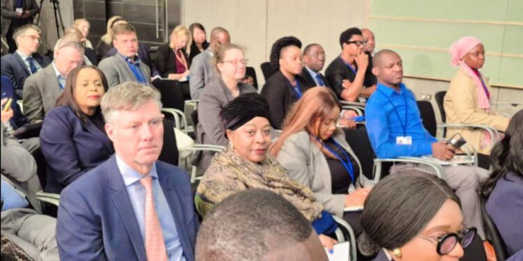 Ms. Angèle Makombo N’tumba, Deputy Executive Secretary for Regional Integration at the SADC Secretariat, seated with fellow delegates during the State of the Africa Region dialogue on job creation in Africa on 18 October 2025.