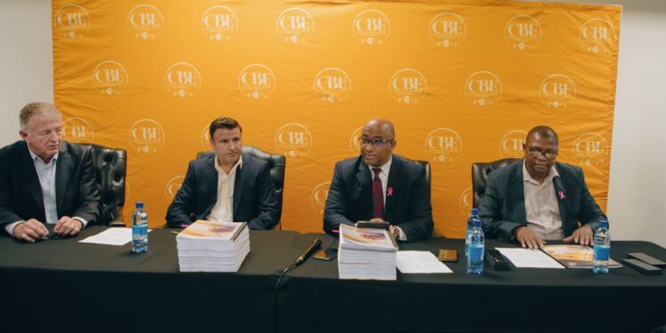 CBE Governor Dr. Phil Mnisi and Ingcebo Joint Venture Managing Director Billy Howes seal the E2.78 billion contract for the construction of the new CBE Headquarters in Mbabane. Photo: CBE