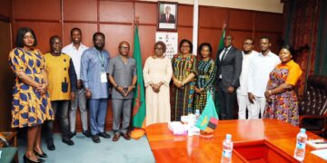 Ras Mubarak and his delegation pose with Zambia’s Vice President, Her Excellency W.K. Mutale Nalumango, following a courtesy visit at the Office of the Vice President in Lusaka. Photo: Ras Mubarak Campaign Team