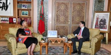 Foreign Affairs Minister Senator Pholile Shakantu with Morocco’s Minister of Foreign Affairs Nasser Bourita during the inaugural Eswatini–Morocco Joint Commission for Cooperation.
