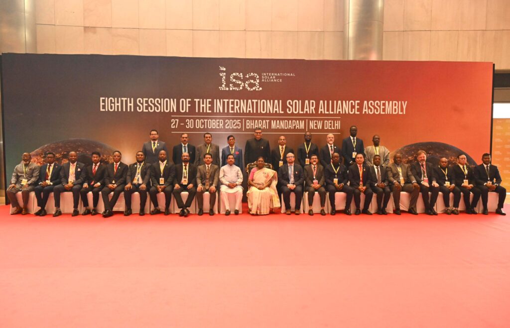 HRH Prince Lonkhokhela with fellow ministers, institutional leaders, and private sector partners during the Eighth Session of the International Solar Alliance Assembly in New Delhi, India. (Photo by Ministry of Natural Resources and Energy, Eswatini)