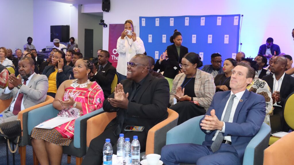 Her Royal Highness Princess Sakhizwe with UNDP Resident Representative Henrik Franklin and A Peculiar People founder Melusi Zox Dlamini during the Made in Eswatini stakeholder engagement held at the UN House in Mbabane. UNDP/Mantoe Phakathi