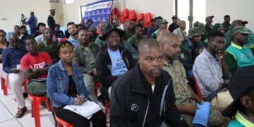 Rangers and security officers attending the training workshop at Mayaluka Hall, Big Bend. (Photo by Royal Eswatini Police Service)