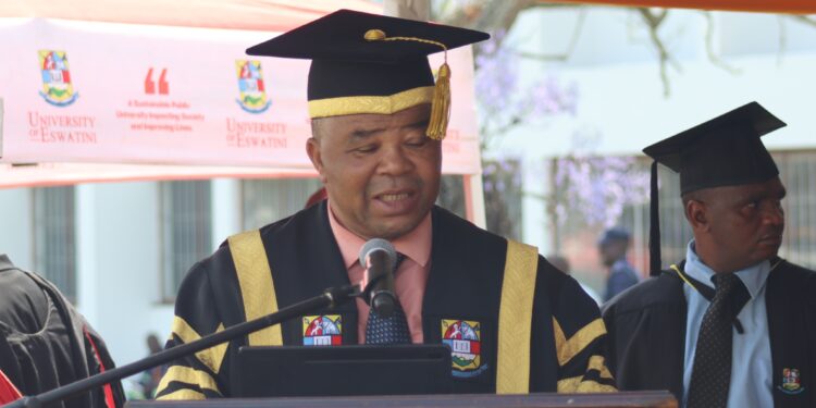 UNESWA Vice Chancellor Justice Thwala delivering his speech. Pic, Nkosingiphile Myeni