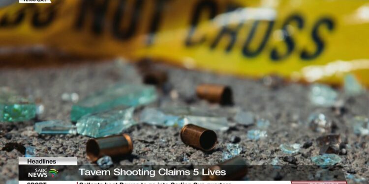Bullet casings and broken glass. Crime scene.