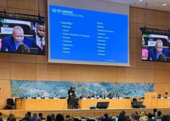 Honourable Lebona Lephema, Minister of Local Government, Chieftainship, Home Affairs and Police, delivers Lesotho’s statement at the 76th Session of the UNHCR Executive Committee in Geneva.