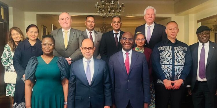 Egyptian and Zimbabwean ambassadors with fellow dignitaries during a group photo at the farewell reception in Pretoria. Photo by the Embassy of Egypt in Pretoria.