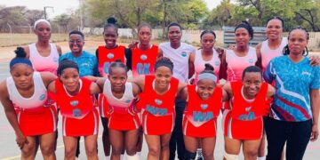 Members of the Eswatini senior and under-20 women’s national netball teams pose for a group photo