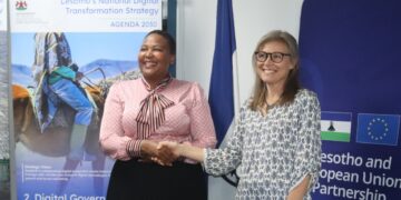 EU Ambassador Mette Sunnergren meets with Lesotho Minister of Communications Nthati Moorosi following the review of the country’s Data Management Policy.