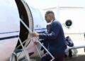 President Duma Gideon Boko boards a plane ahead of his official working visits