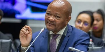 Minister of Police Senzo Mchunu before the Adhoc Committee. | Pic, Zwelethemba Kostile/IOL