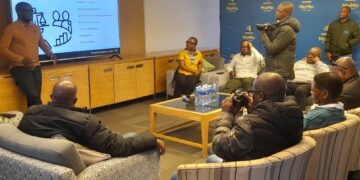 MTN Eswatini CEO Wandile Mtshali updating journalists on the company activities of this year. Photo by Nkosingiphile Myeni