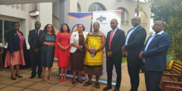 Minister of Labour and Social Security Phila Buthelezi posing with the newly appointed CMAC board of director. | Pic, Xolani Mngomezulu