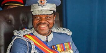 His Majesty King Mswati III all smiles as the fire officers were displaying different theatrics. Pic, Eswatini Government