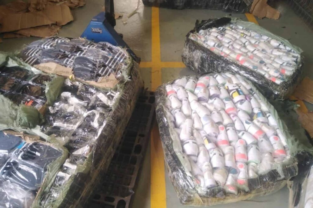 Some of the counterfeit sportswear brands seized from the truck, including Adidas, Nike and Puma. Photo by SAPS.