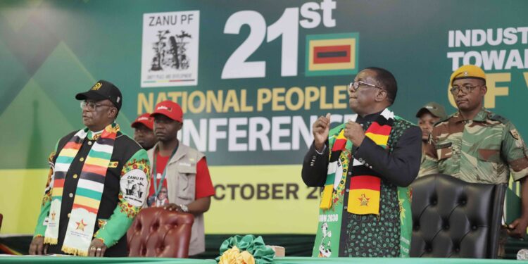 President Emmerson Mnangagwa (right) and Vice-President Constantino Chiwenga at the ZANU-PF conference in Bulawayo on October 26, 2024. Picture: Shepherd Tozvireva