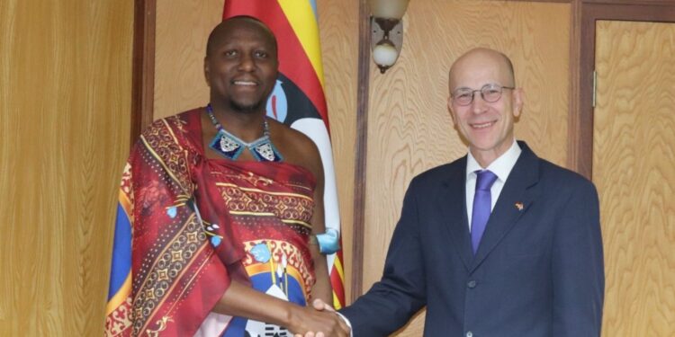 Prime Minister Russell Mmiso Dlamini with Ambassador Andreas Peschke during their meeting at the Prime Minister’s Office. Photo by The Government of Eswatini.