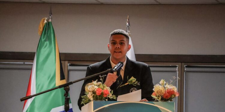 Cape Town Deputy Mayor Mathew Kriel addresses participants during the 11th HWPL World Peace Summit commemoration in Cape Town.